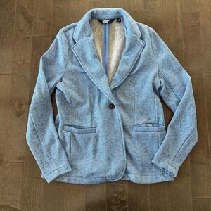 Land's End Women Sweater Fleece Herringbone Blazer Preppy Comfort Warm Blue M/T
